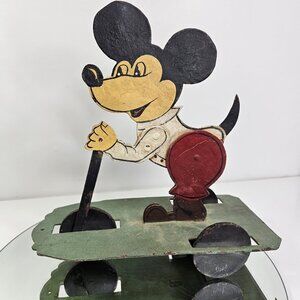 1930's - 1940's Vintage Walt Disney Mickey Mouse Steel Pull Toy LARGE